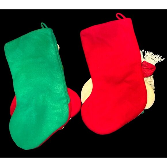 3D Christmas Stockings Set Of 2 Santa & Snowman Design With Festive Accents - Picture 2 of 6